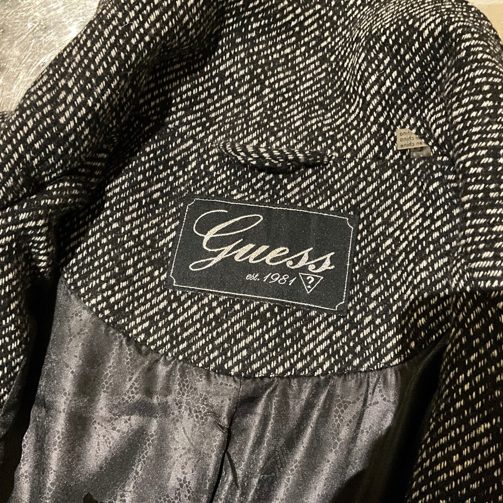Very cool Guess jacket. Black with Black/off white patterned accent small/petite